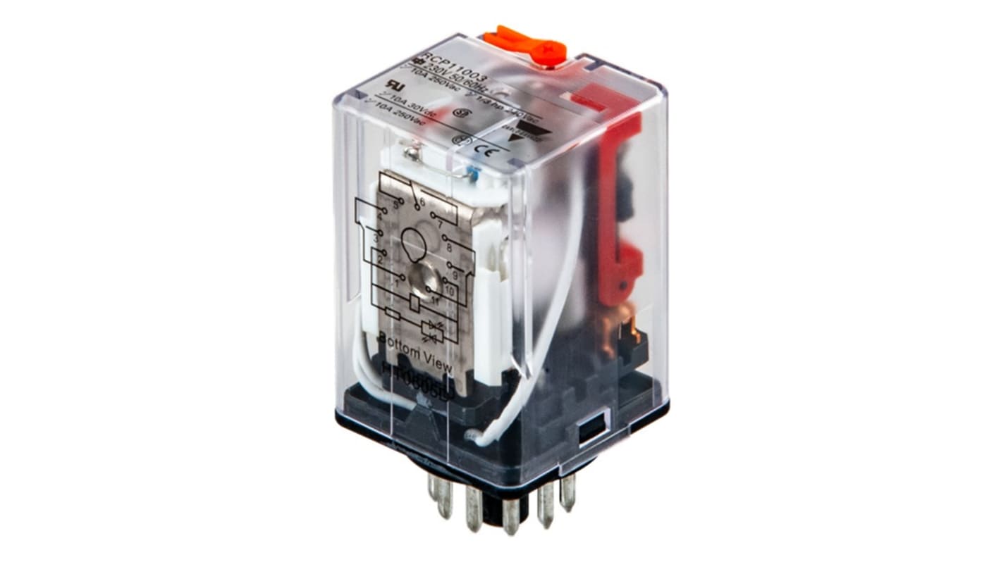 Relé de potencia sin enclavamiento Carlo Gavazzi de 3 polos, 3PDT, bobina 115 → 120V ac, 10A, enchufable