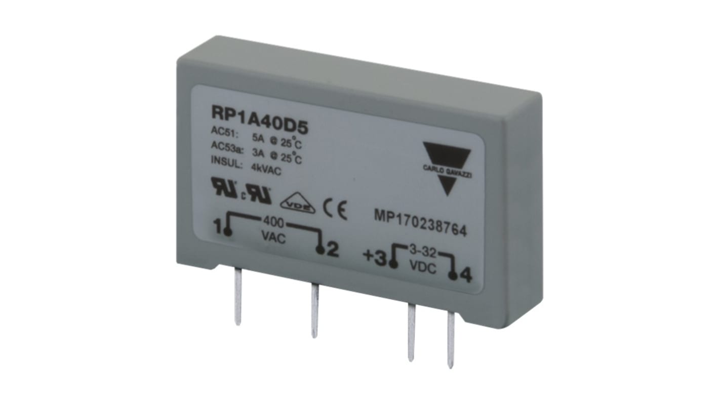 Carlo Gavazzi RP1 Series Solid State Relay, 3 A Load, PCB Mount, 230 V ac Load, 32 Vdc Control