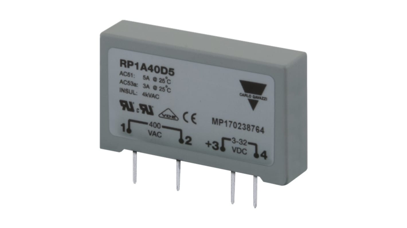 Carlo Gavazzi RP1 Series Solid State Relay, 3 A Load, PCB Mount, 480 V ac Load, 32 Vdc Control