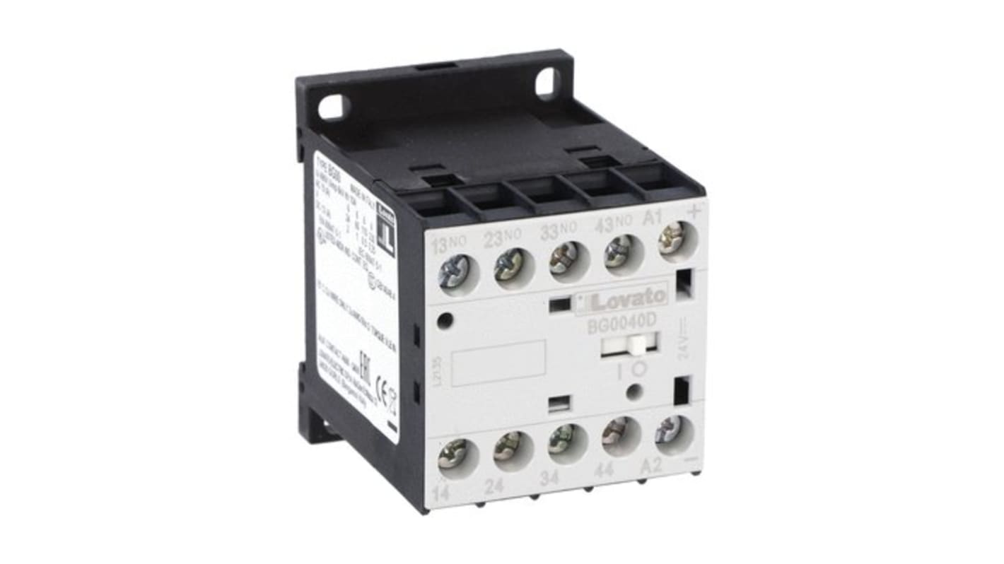 Relé de control Lovato BG 11BG00 de 4 polos, 4 NA, bobina 48 V dc