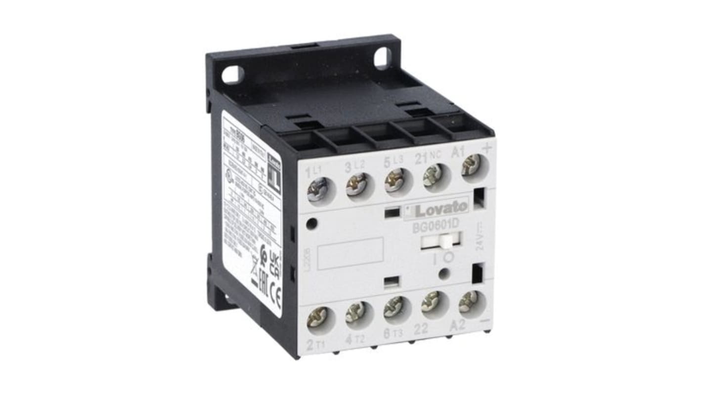 Lovato 11BG Series Contactor, 48 V dc Coil, 3-Pole, 6 A, 2.5 kW, 1NC, 440 V