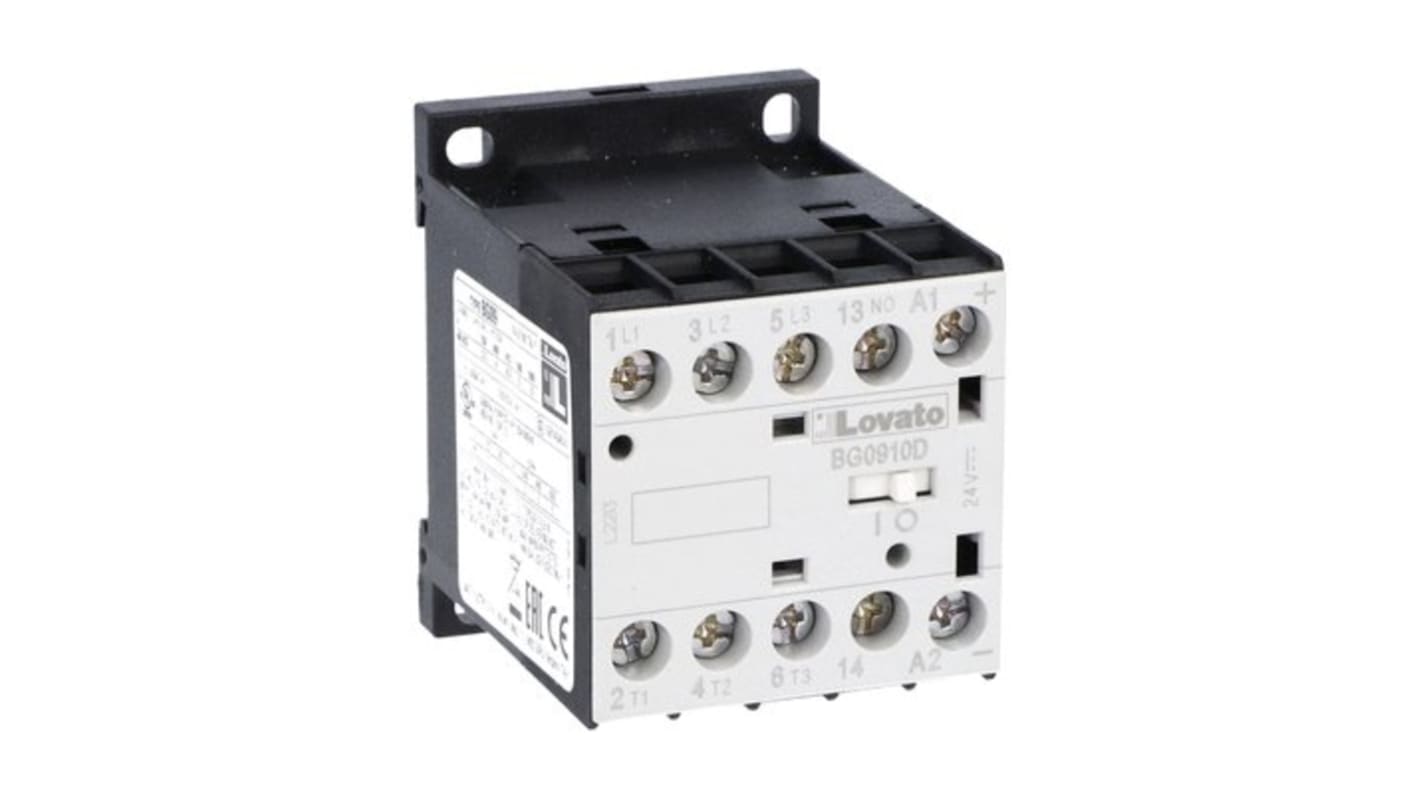 Lovato 11BG Series Contactor, 12 V dc Coil, 3-Pole, 9 A, 4.5 kW, 1NO, 440 V