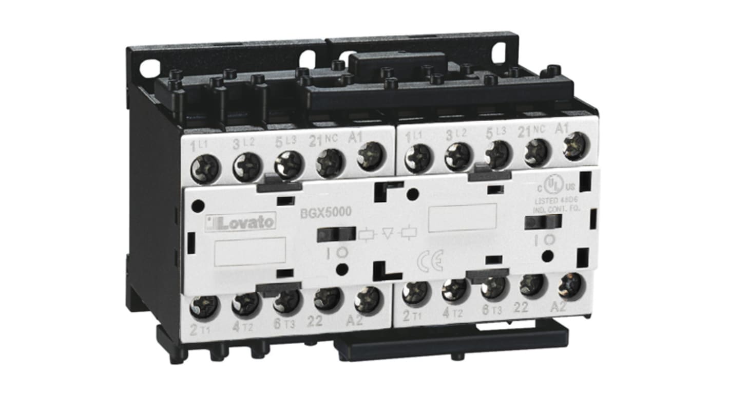 Lovato BG 11BG Reversing Contactor, 24 V dc Coil, 12 A, 5.7 kW, 1NC, 440 V