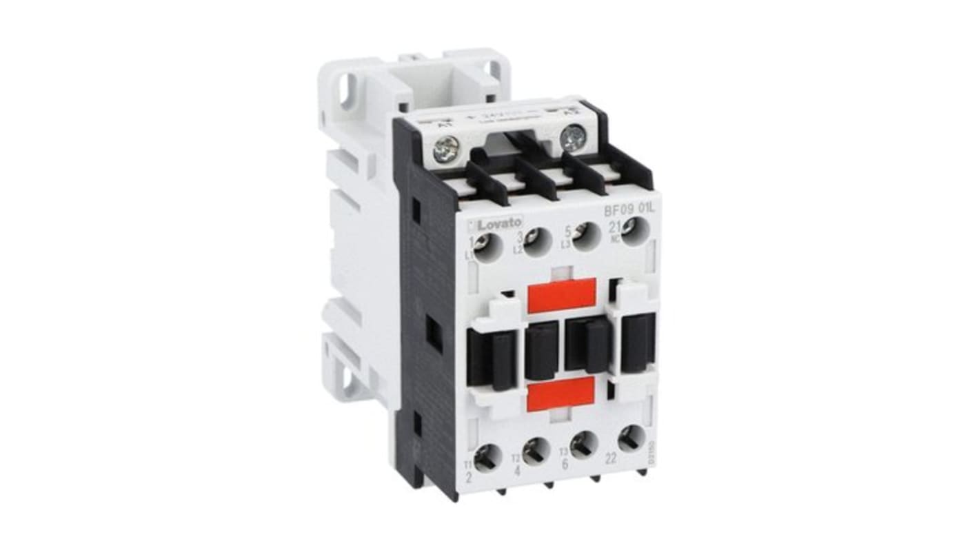 Lovato BF BF09 Contactor, 24 V dc Coil, 3-Pole, 9 A, 4.8 kW, 1NC, 440 V