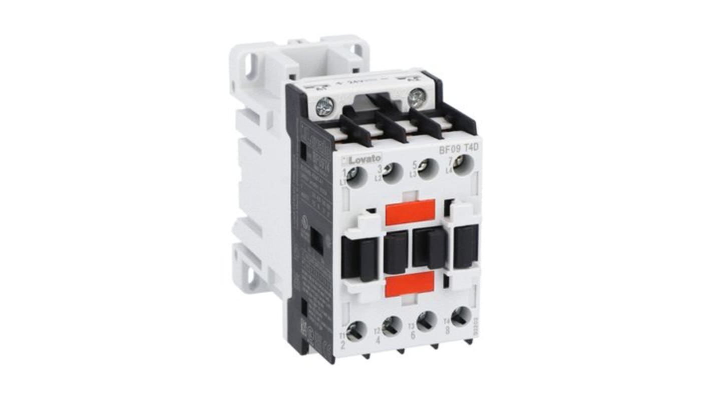 Contactor Lovato BF BF09 de 4 polos, 4 NA, 25 A, bobina 24 V dc, 27 kW