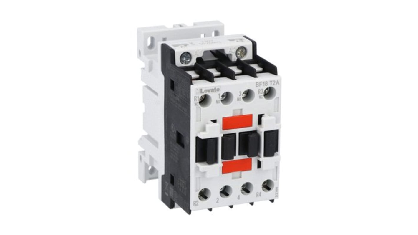 Contactor Lovato BF BF18 de 4 polos, 2 NA y 2 NC, 32 A, bobina 24 V ac, 36 kW