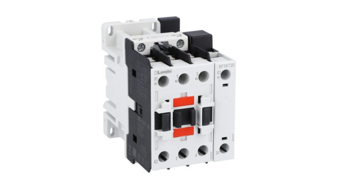 Contactor Lovato BF BF38 de 4 polos, 2 NA y 2 NC, 56 A, bobina 24 V dc, 62 kW