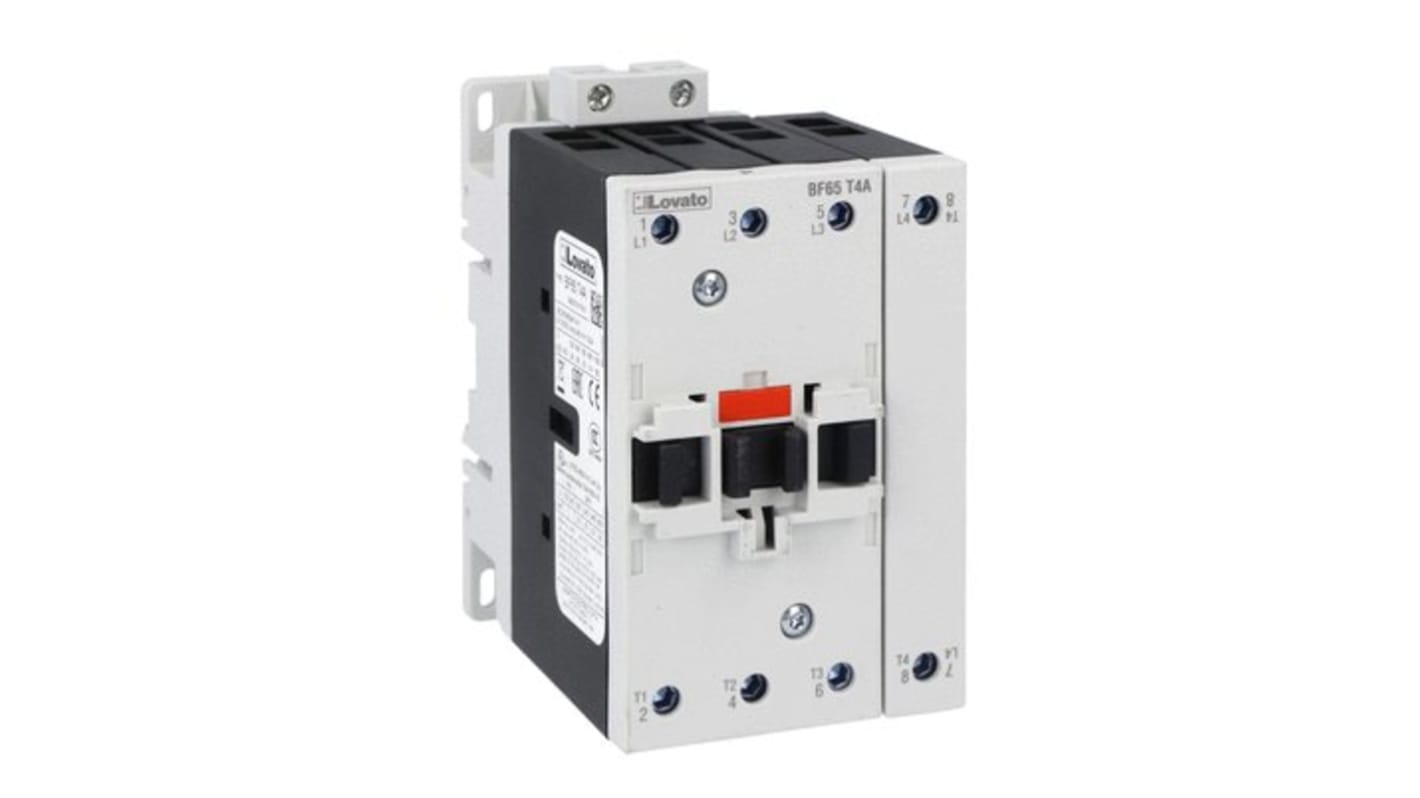 Contactor Lovato BF BF65 de 4 polos, 4 NA, 100 A, bobina 48 V ac, 114 kW