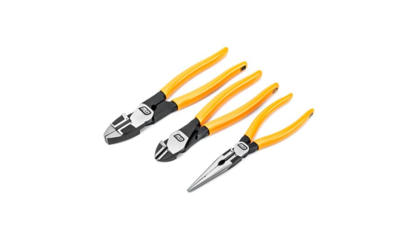 GearWrench 82202 3-Piece Plier Set, Flat, Straight Tip, ESD, 203.2 mm, 241.3 mm Overall