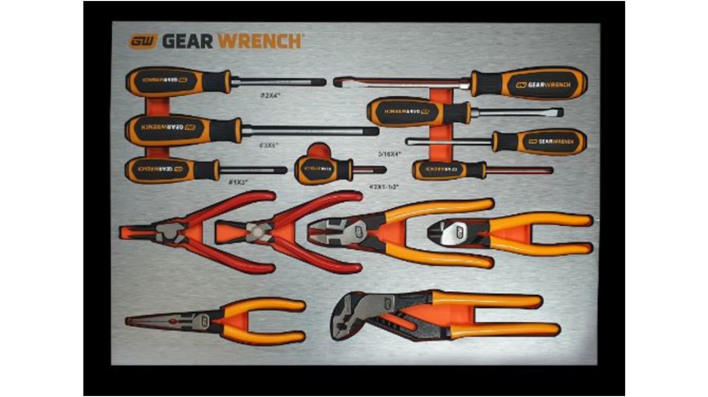 GearWrench 83993 14-Piece Screwdriver and Plier Set, 555 mm Overall, Straight Tip, ESD