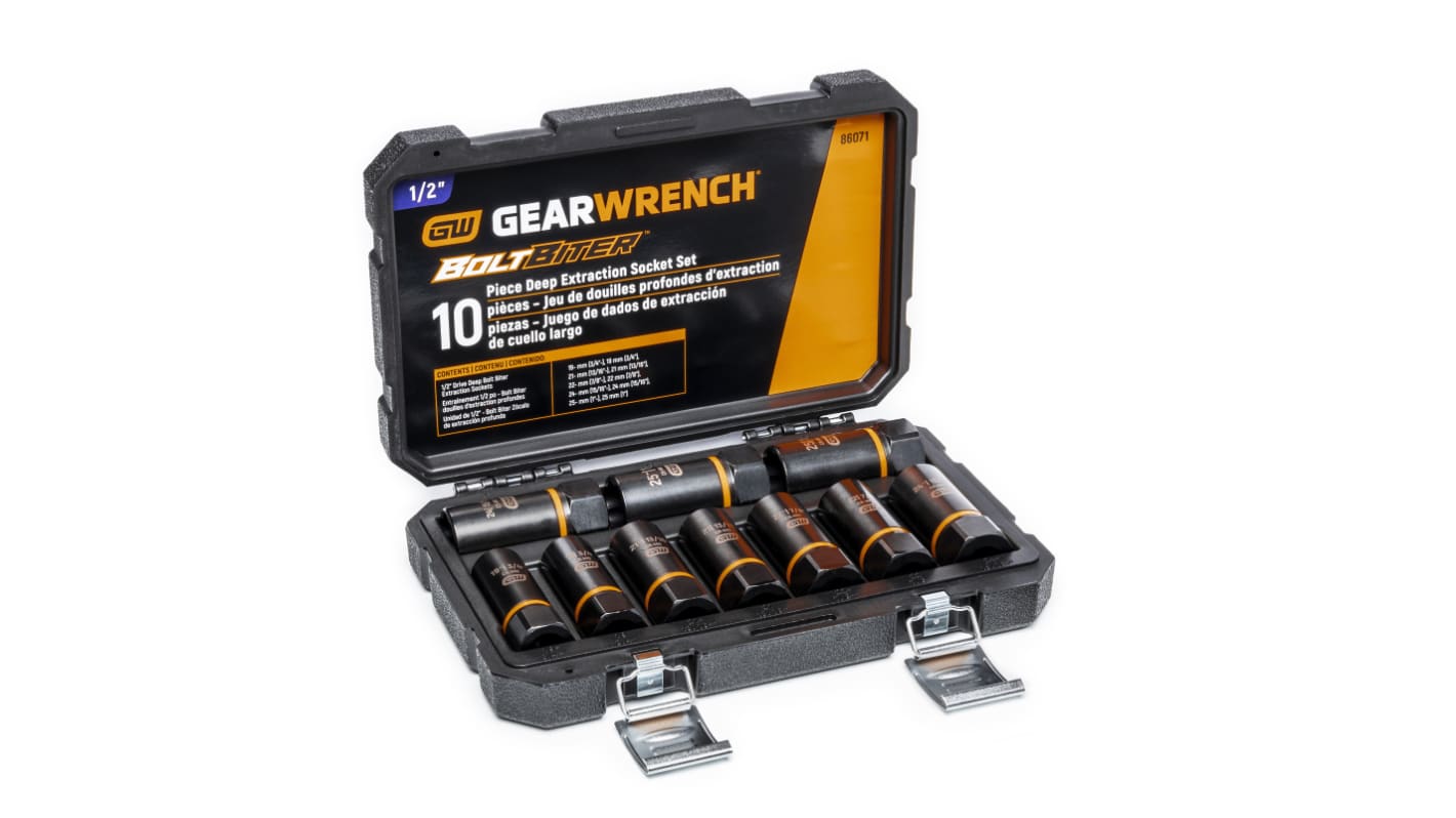 GearWrench 10-Piece Imperial, Metric 1/2 in Deep Socket Set , Extraction