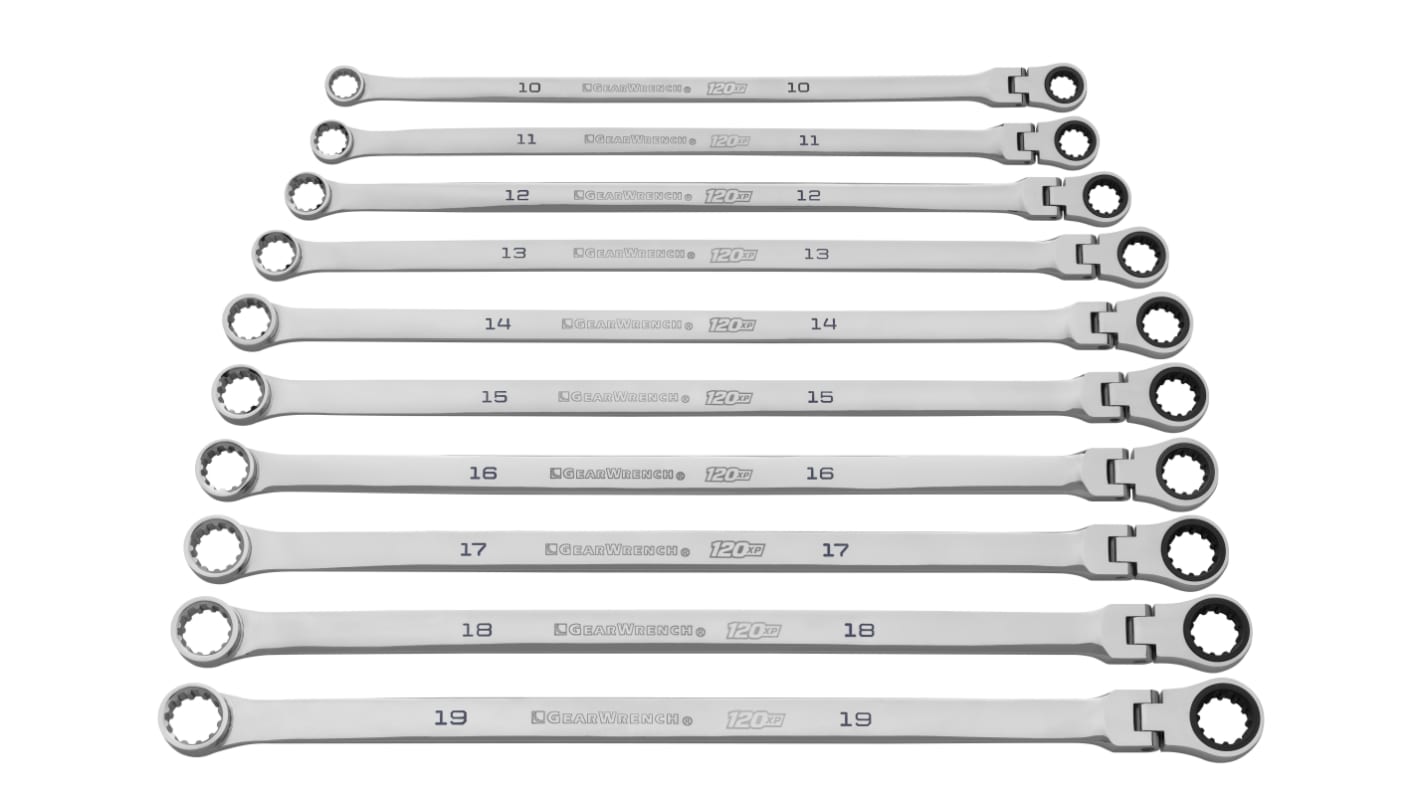 GearWrench 10-Piece Wrench Set, 10, 11, 12, 13, 14, 15, 16, 17, 18, 19, Alloy Steel