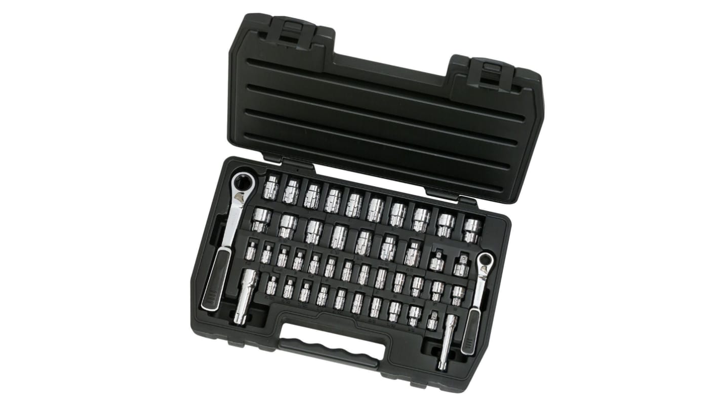 GearWrench 46-Piece Imperial, Metric 1/4 in; 3/8 in Pass Through Socket Set with Ratchet, 6 point