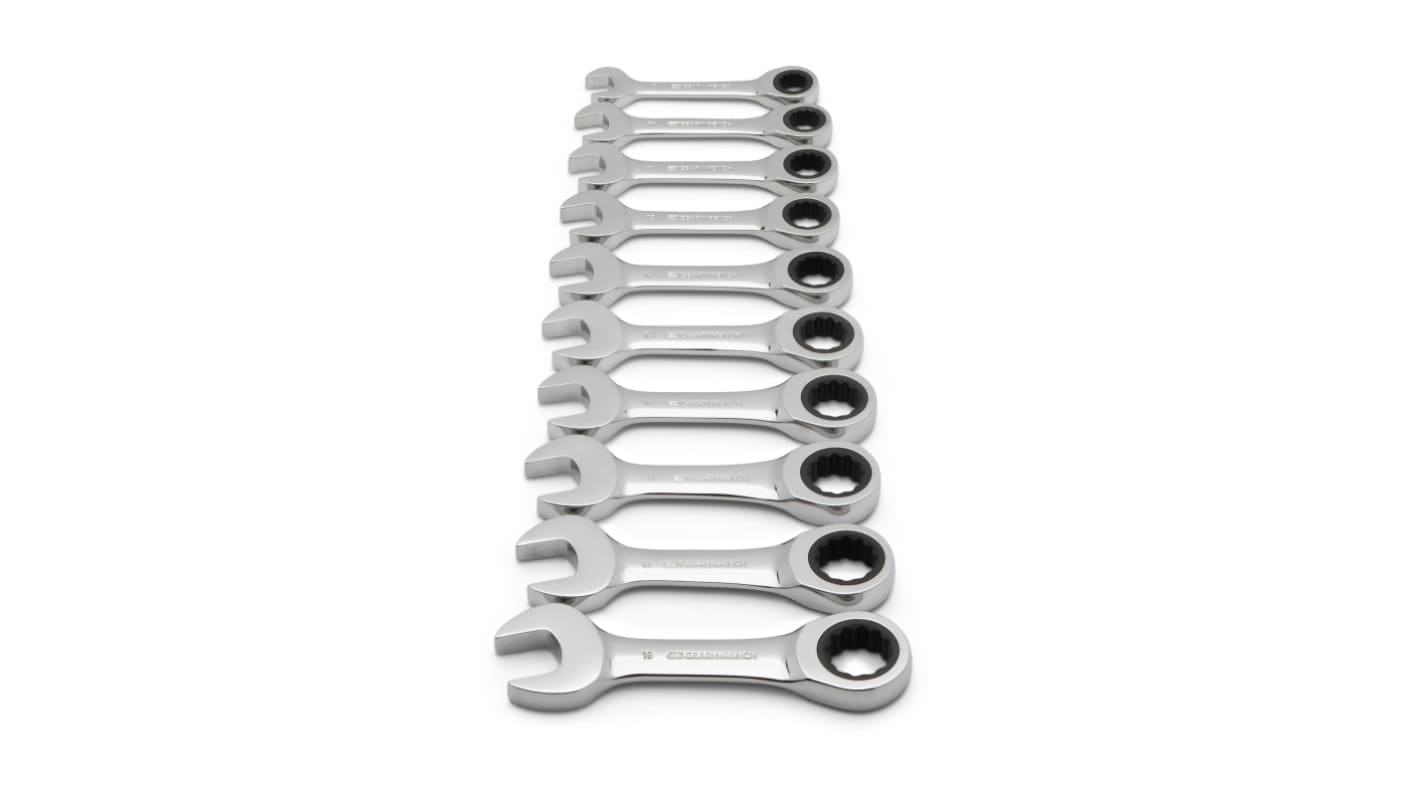 GearWrench 10-Piece Wrench Set, 10, 11, 12, 13, 14, 15, 16, 17, 18, 19, Alloy Steel