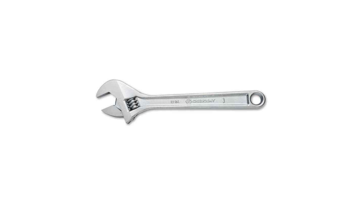 Crescent Adjustable Spanner, 300 mm Overall, 38mm Jaw Capacity, Polished Chrome Handle