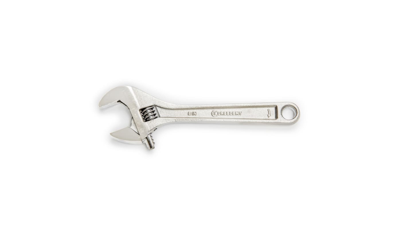Crescent Adjustable Spanner, 150 mm Overall, 10mm Jaw Capacity, Polished Chrome Handle