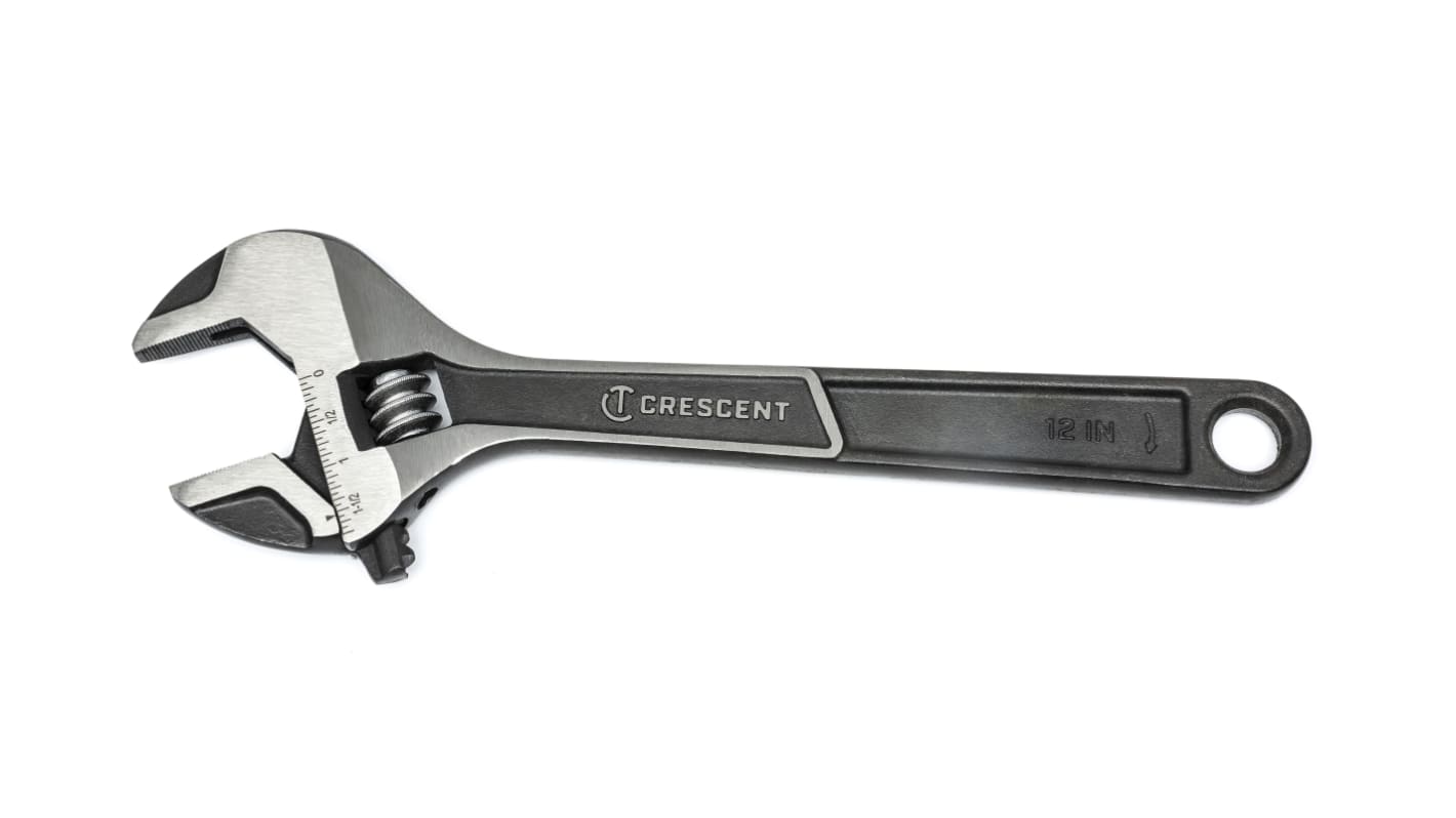 Crescent Adjustable Spanner, 304.8 mm Overall, 44.5mm Jaw Capacity, Black Phosphate Handle