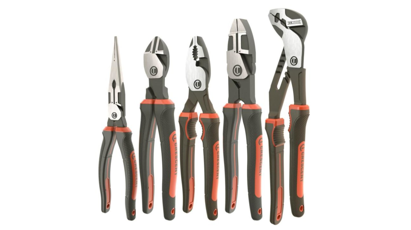 Crescent Z2SET5CG 5-Piece Plier Set, Angled, Straight Tip, ESD, 250 mm Overall