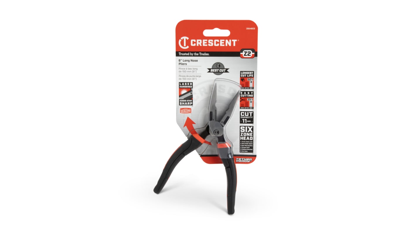Crescent Z6546CG 6-Piece Long Nose Pliers, 150 mm Overall, Flat, Straight Tip, 38mm Jaw, ESD