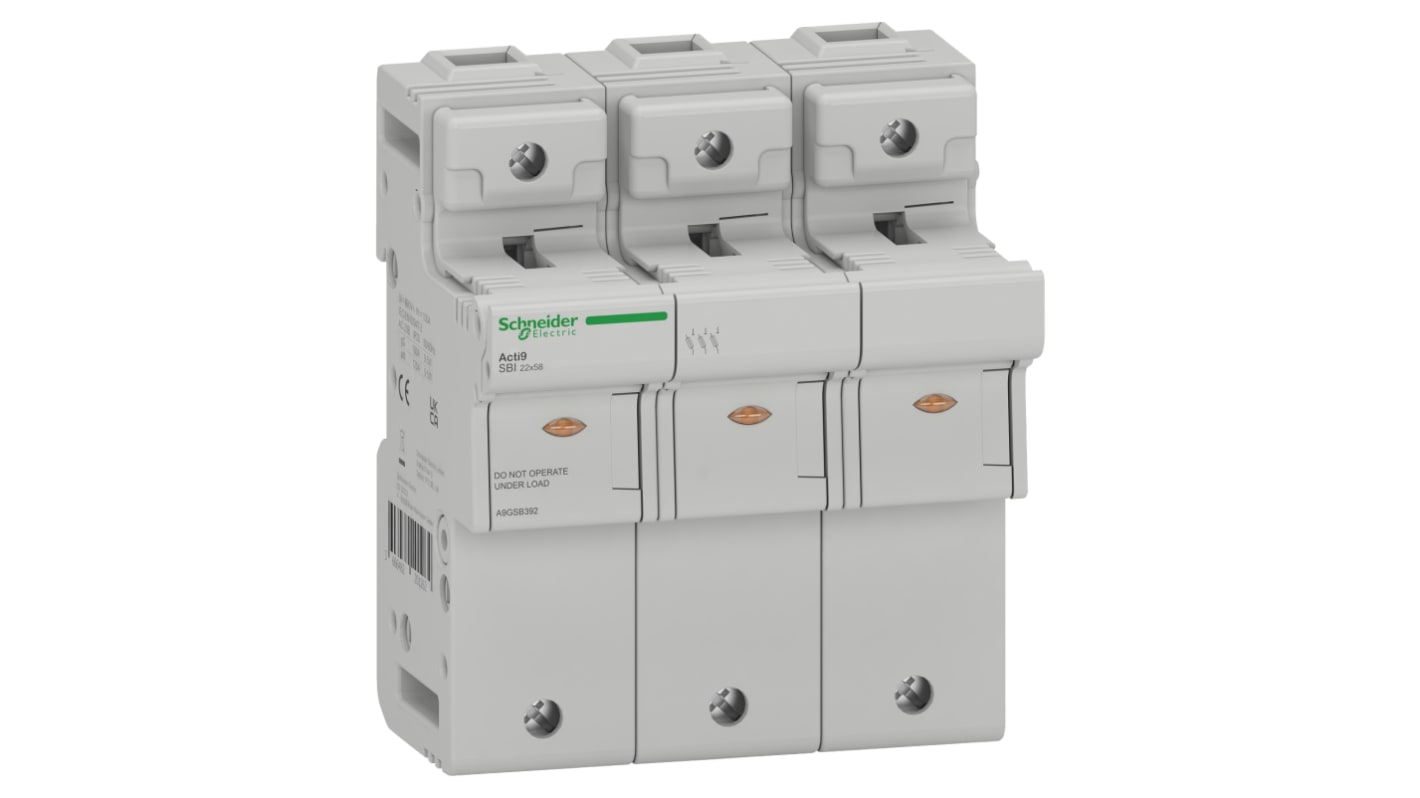 Sezionatore portafusibili Schneider Electric A9GSB392, corrente max 125A Integrato, 3, fusibile 22 x 58mm, guida DIN