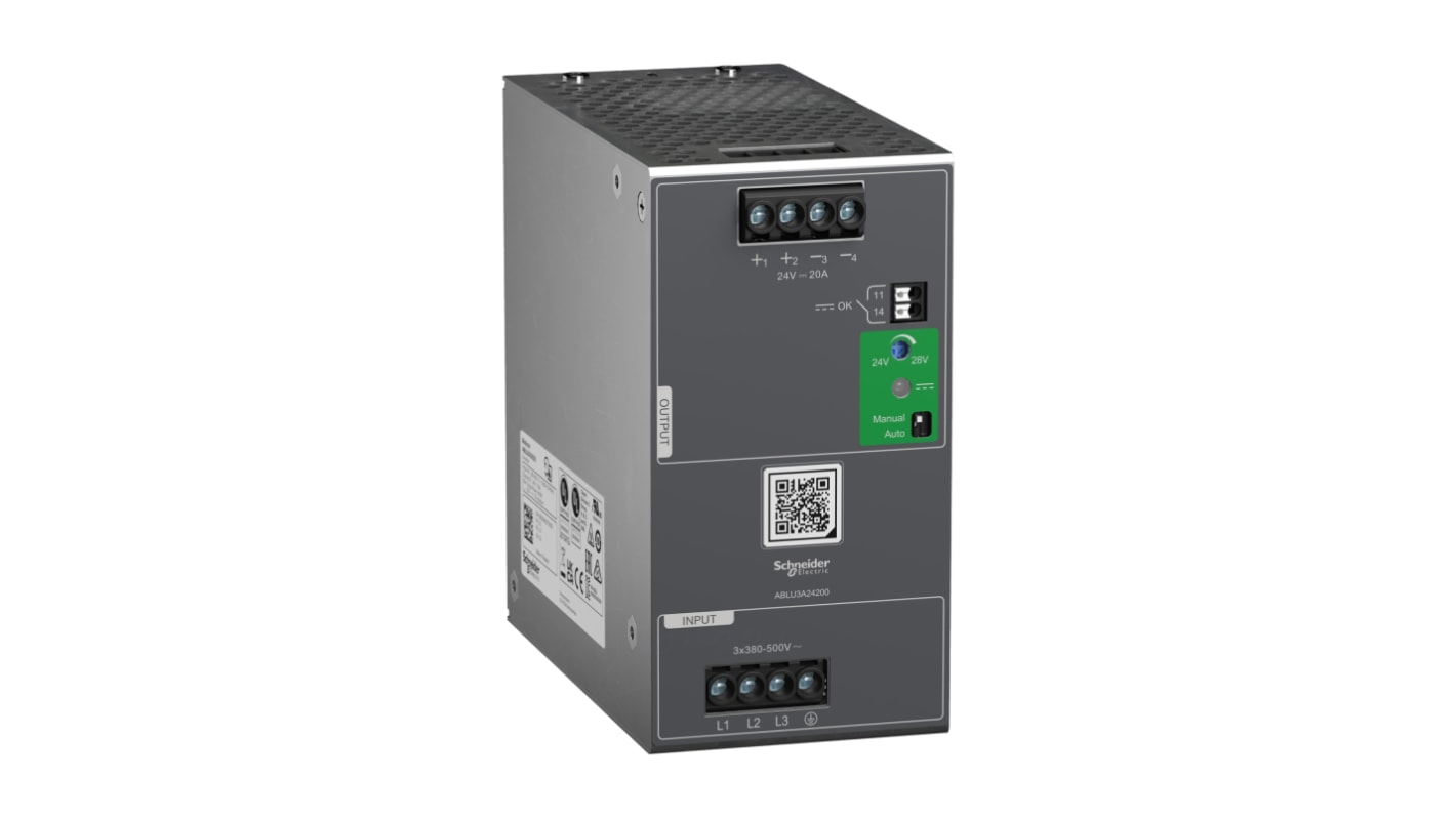 Schneider Electric Modicon Power Supply Switched Mode Power Supply, 500V ac ac Input, 24V dc dc Output, 20A Output, 480W