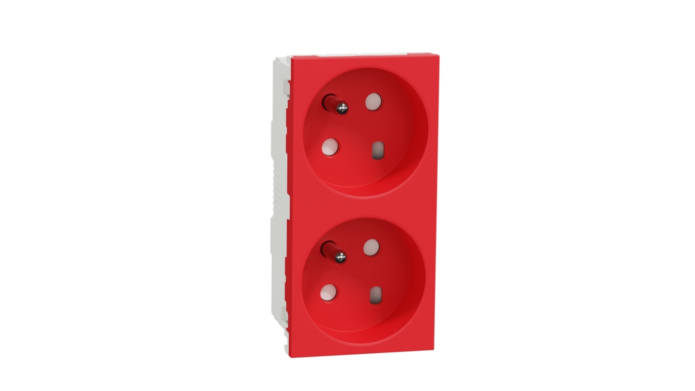 Schneider Electric Red 2 Gang Power Socket, 2 Poles, 16A, French 2P, Indoor Use