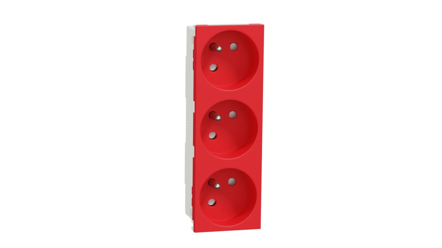 Connettore femmina di potenza, Schneider Electric NU307903, 16A, 3 moduli, presa Francese 2P in PC, Rosso In interni,