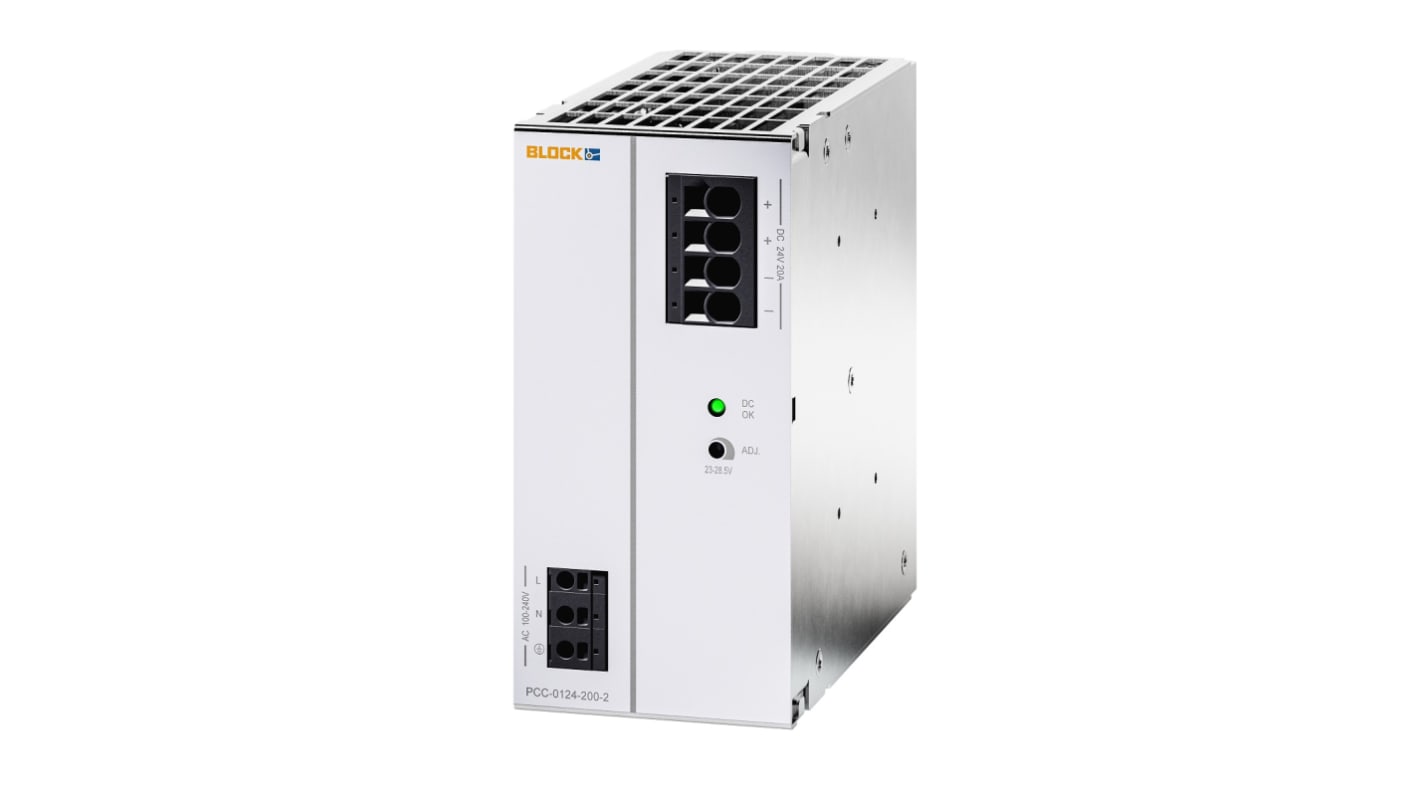 Block PCC-0124 Switched Mode Switching Power Supply, 100 → 240V ac ac Input, 24V dc dc Output, 20A Output, 480W