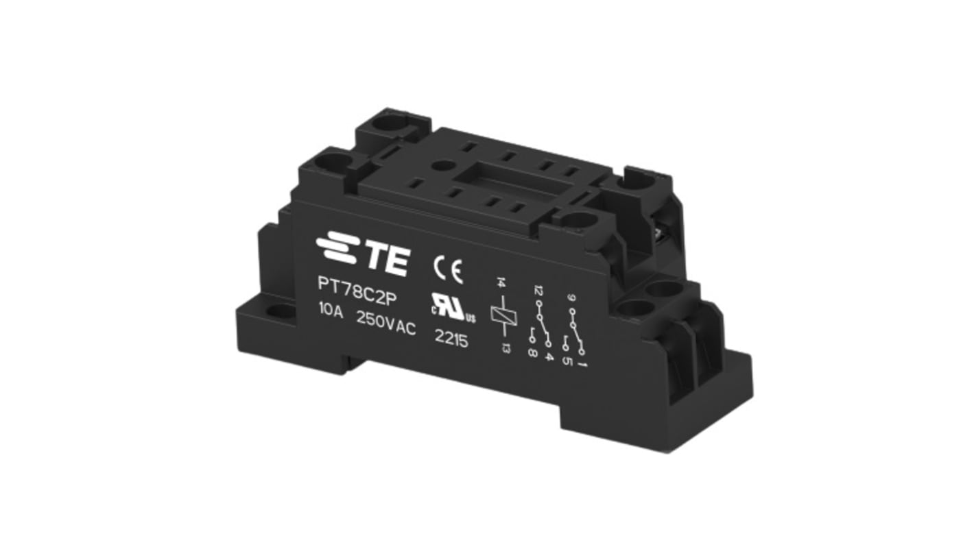 Support relais TE Connectivity série 2071566 8 contacts, Rail DIN, 250V, pour Relais