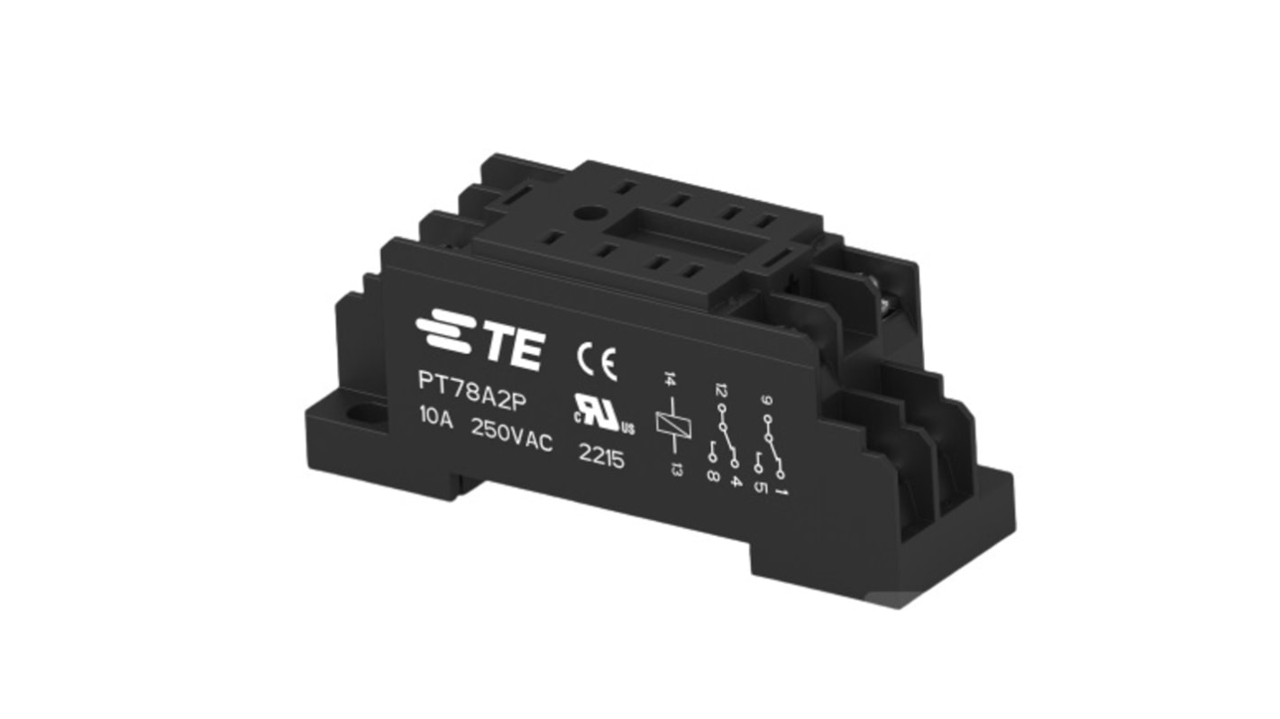 Support relais TE Connectivity série 2071566 8 contacts, Rail DIN, 250V, pour Relais