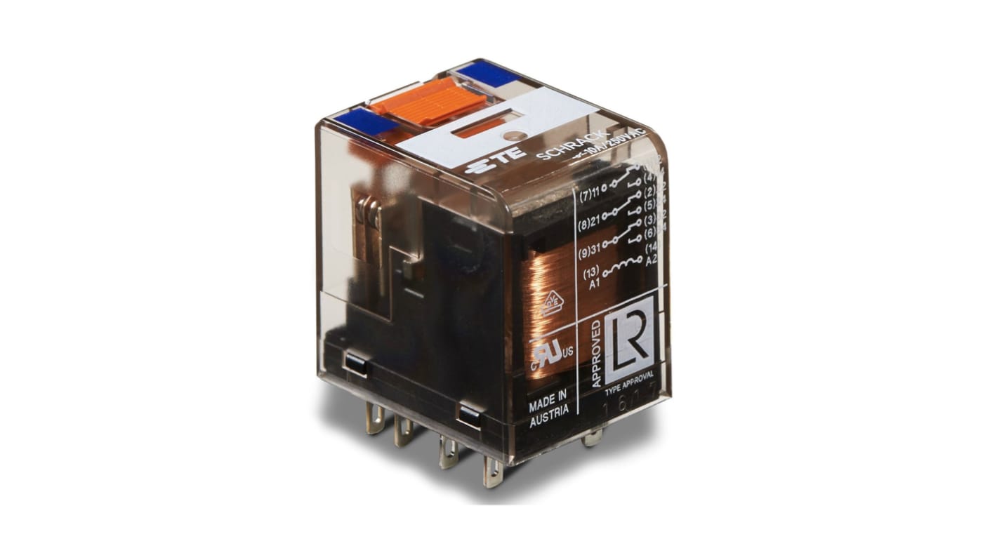 TE Connectivity Plug In Power Relay, 12V dc Coil, 10A Switching Current, 3PDT