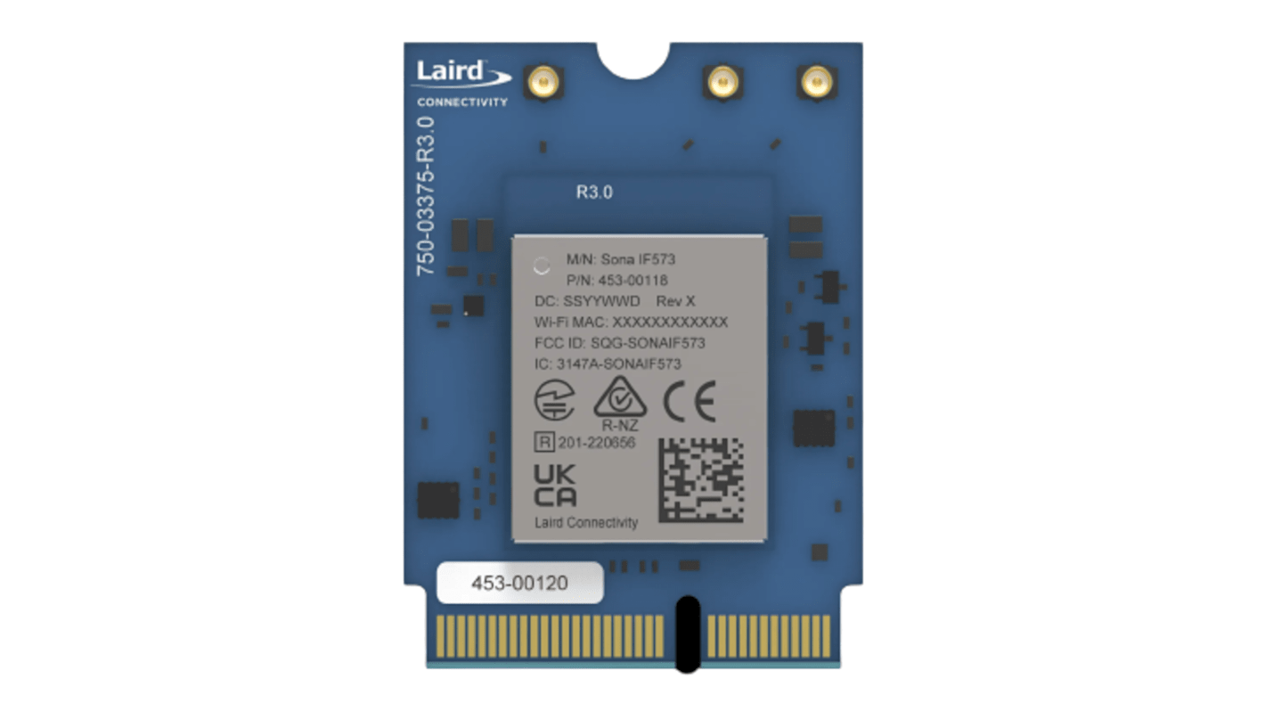 Módulo wifi Ezurio, 453-00120, IEEE 802.11 b/g/n, Interfáz PCIe, UART, 3.3V, 30 x 22 x 3.1mm