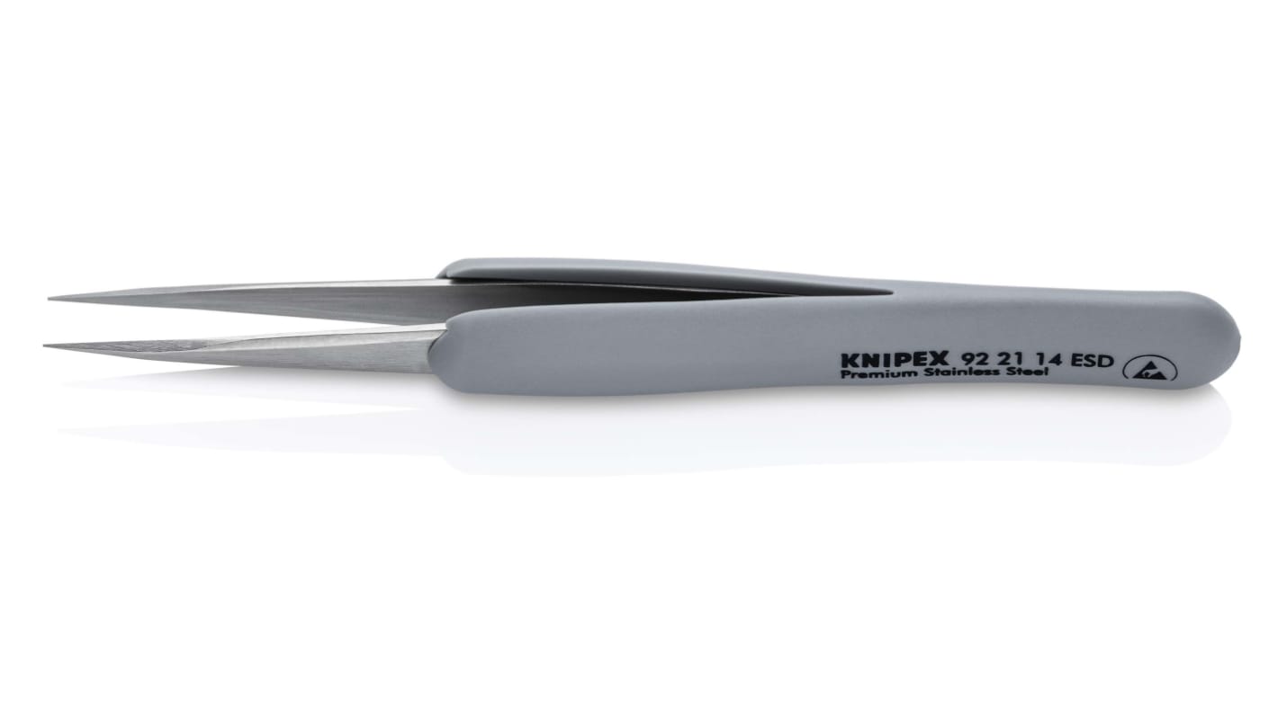Knipex ピンセット, ステンレス鋼, 細目、 ストレート, 92 21 14 ESD