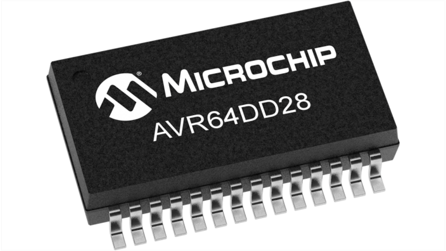 Microchip AVR64DD28-I/SS, 8bit 8 bit MCU Microcontroller, AVR, 24MHz, 64 KB Flash, 28-Pin SSOP