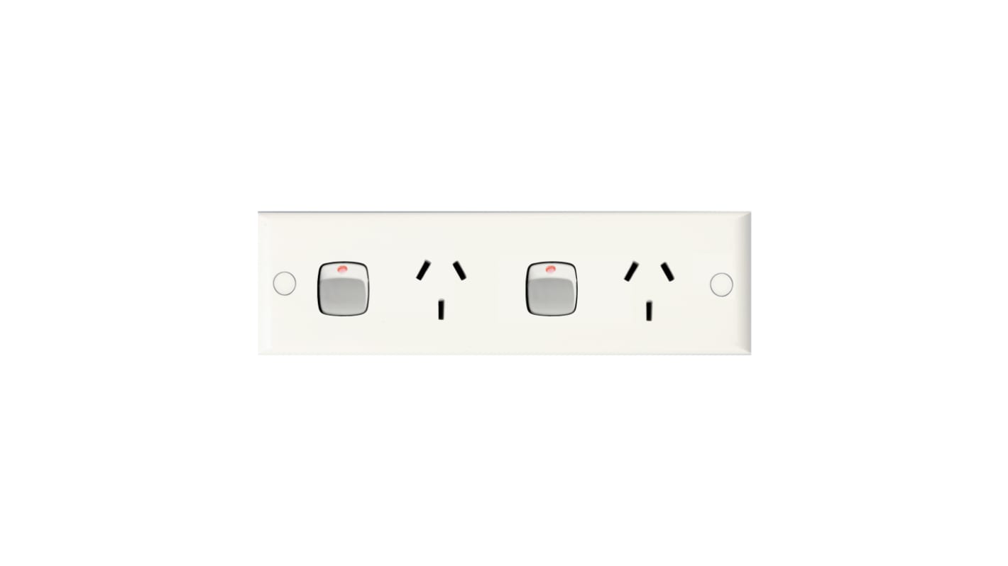 HPM White 2 Gang Power Socket, Double Pole Poles, 10A, Type I - ANZ/CN, Indoor Use