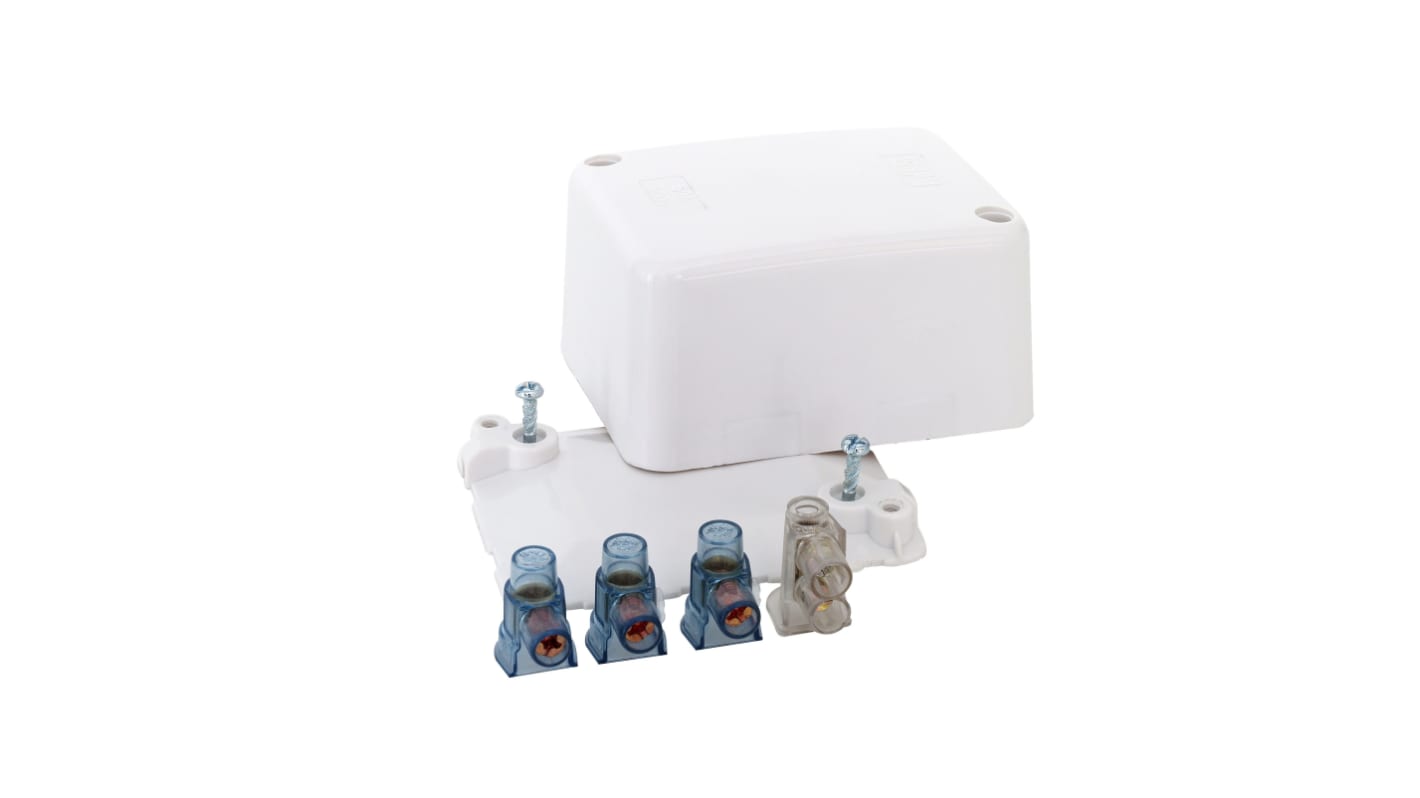 HPM White Plastic Junction Box, IP22, 3 Terminals, 85 x 68 x 44mm