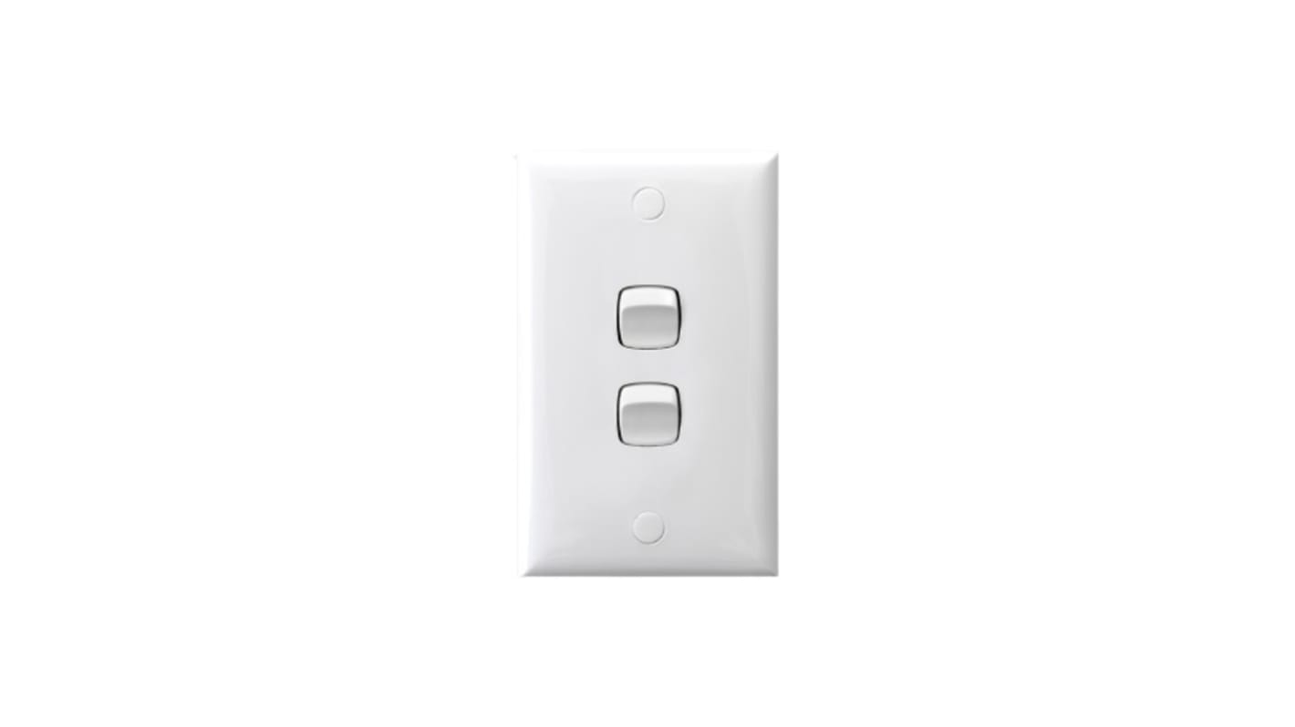 HPM White Architrave Switch, 1 Way, 2 Gang, CD770