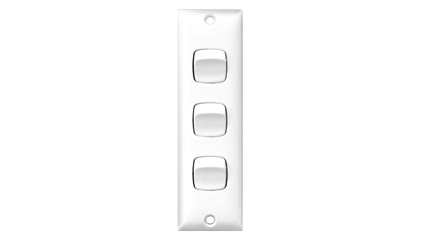 HPM White Architrave Switch, 2 Way, 3 Gang, CDA770