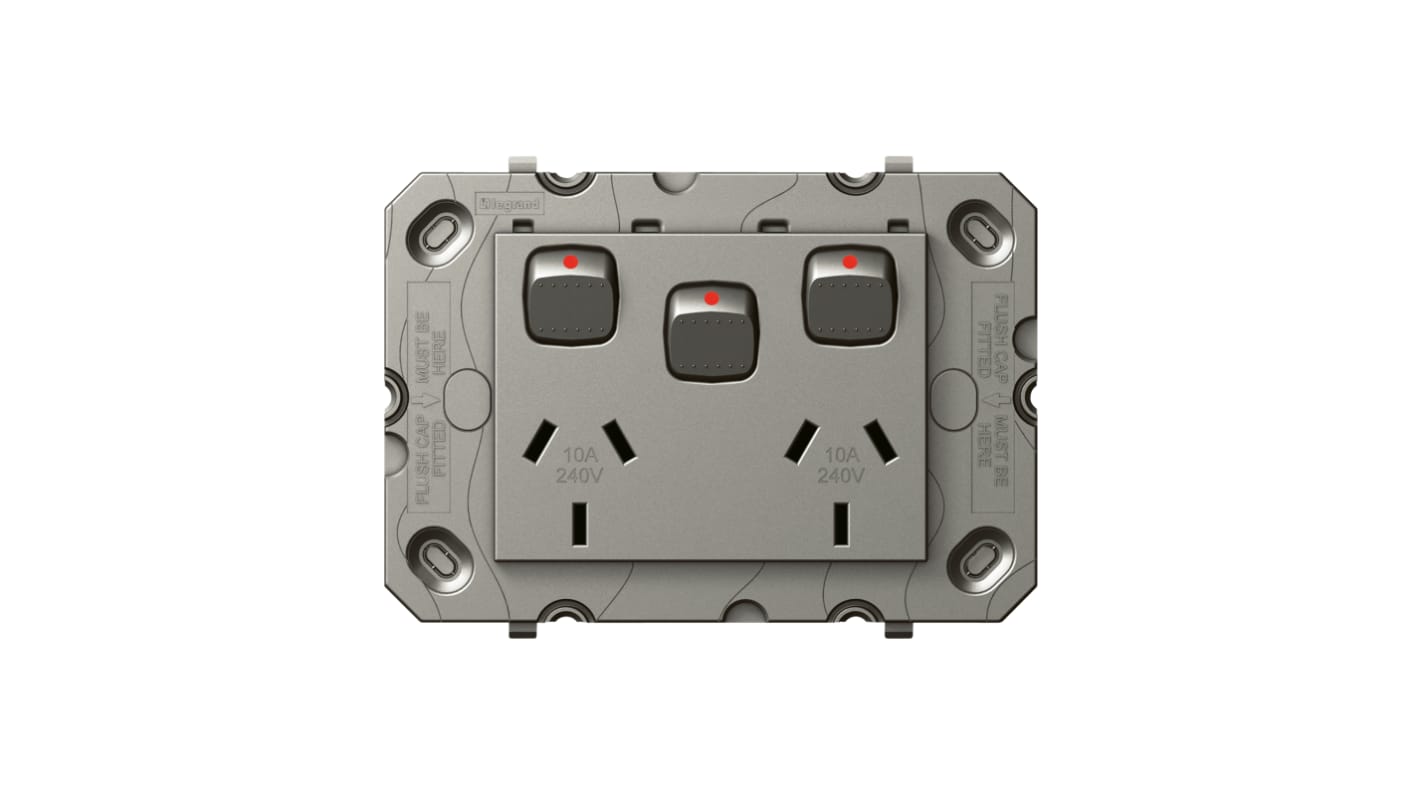 HPM Black, Magnesium(Side Panel) 2 Gang Power Socket, Double Pole Poles, 10A, Type I - ANZ/CN, Indoor Use