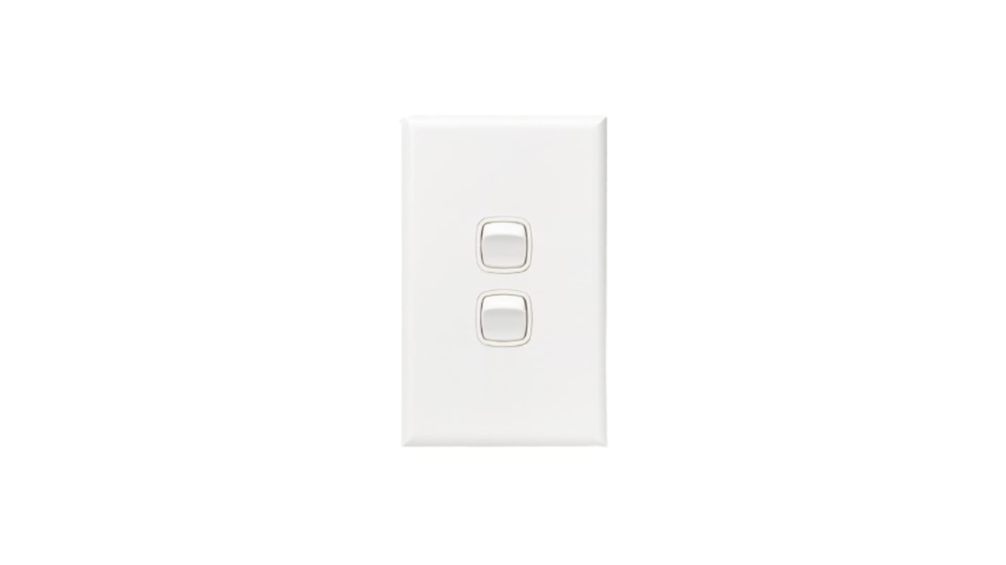 HPM White Architrave Switch, 1 Way, 2 Gang, EXCEL