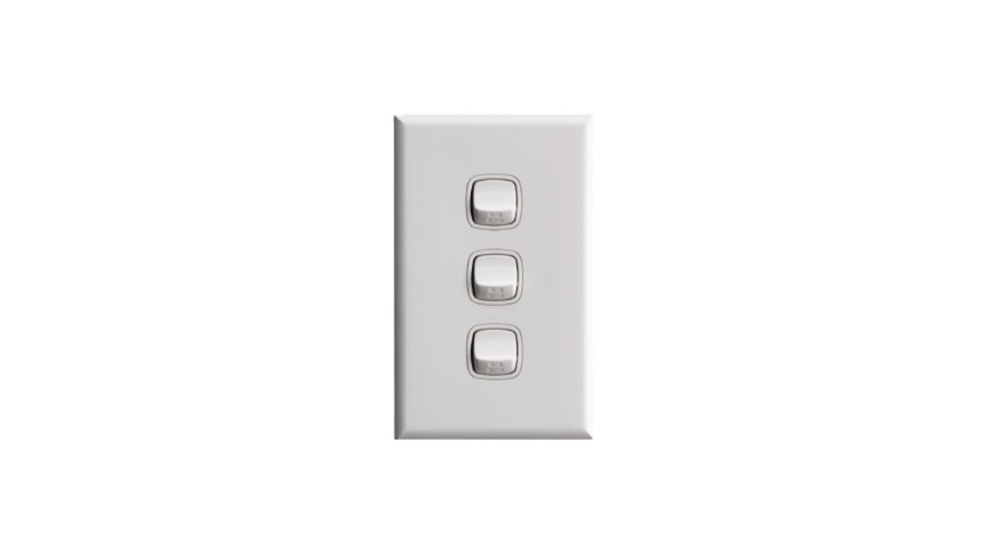 HPM White Architrave Switch, 1 Way, 3 Gang, EXCEL