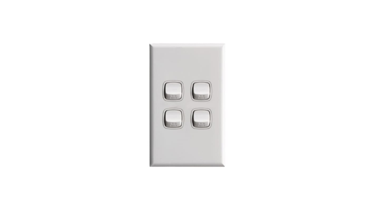 HPM White Architrave Switch, 1 Way, 4 Gang, EXCEL