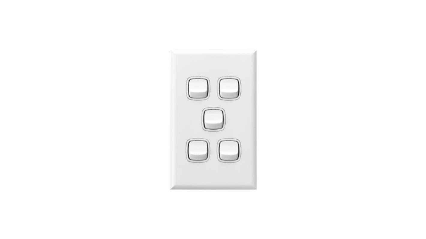 HPM White Architrave Switch, 1 Way, 5 Gang, EXCEL