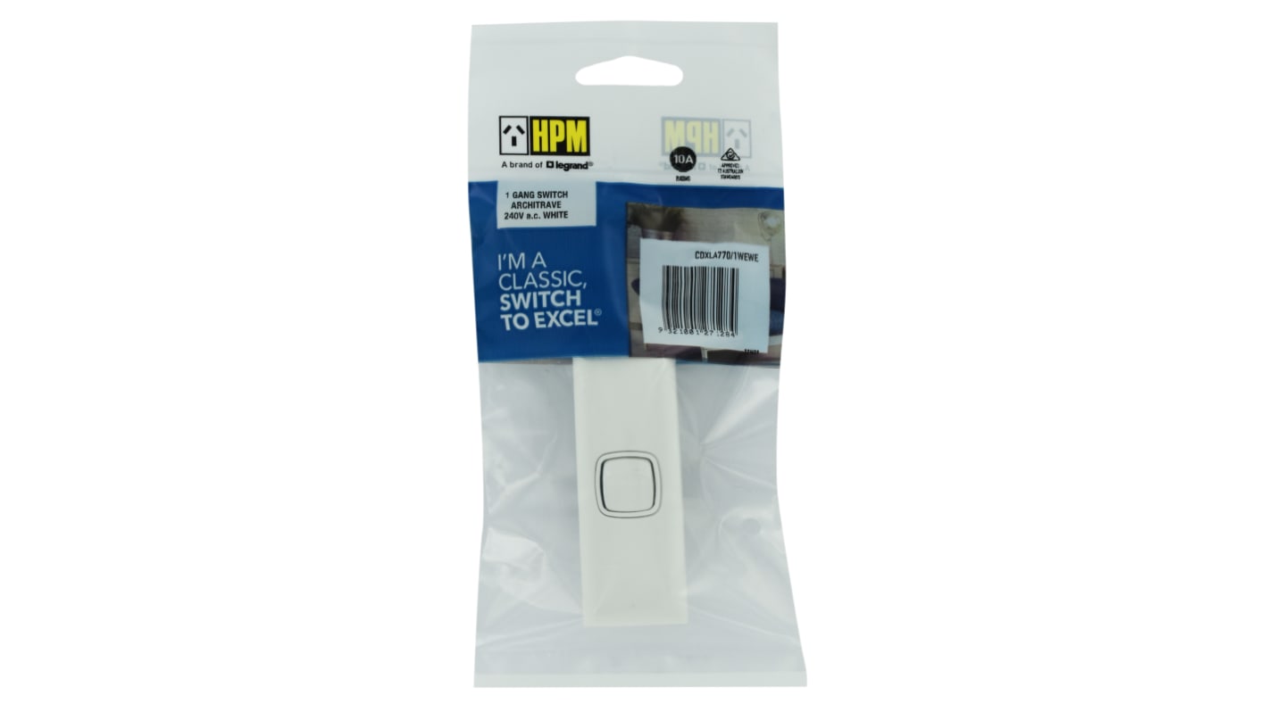 HPM White Architrave Switch, 1 Way, 1 Gang, CDXLA770