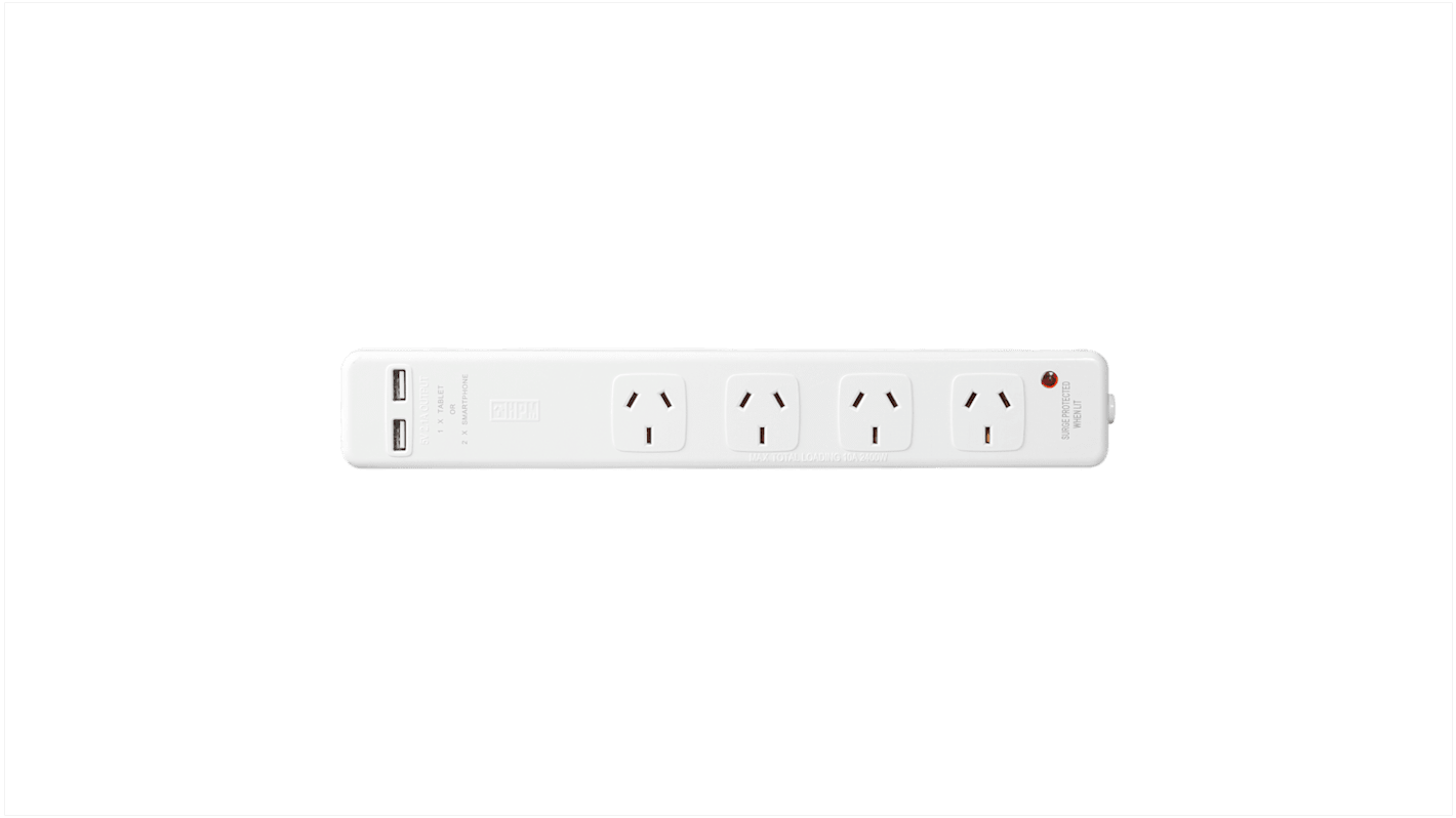 Type I - ANZ/CN 4 Gang Power Distribution Unit, 1.5m Cable, No, 10A, 230 - 240 V ac, No, Surge Protected
