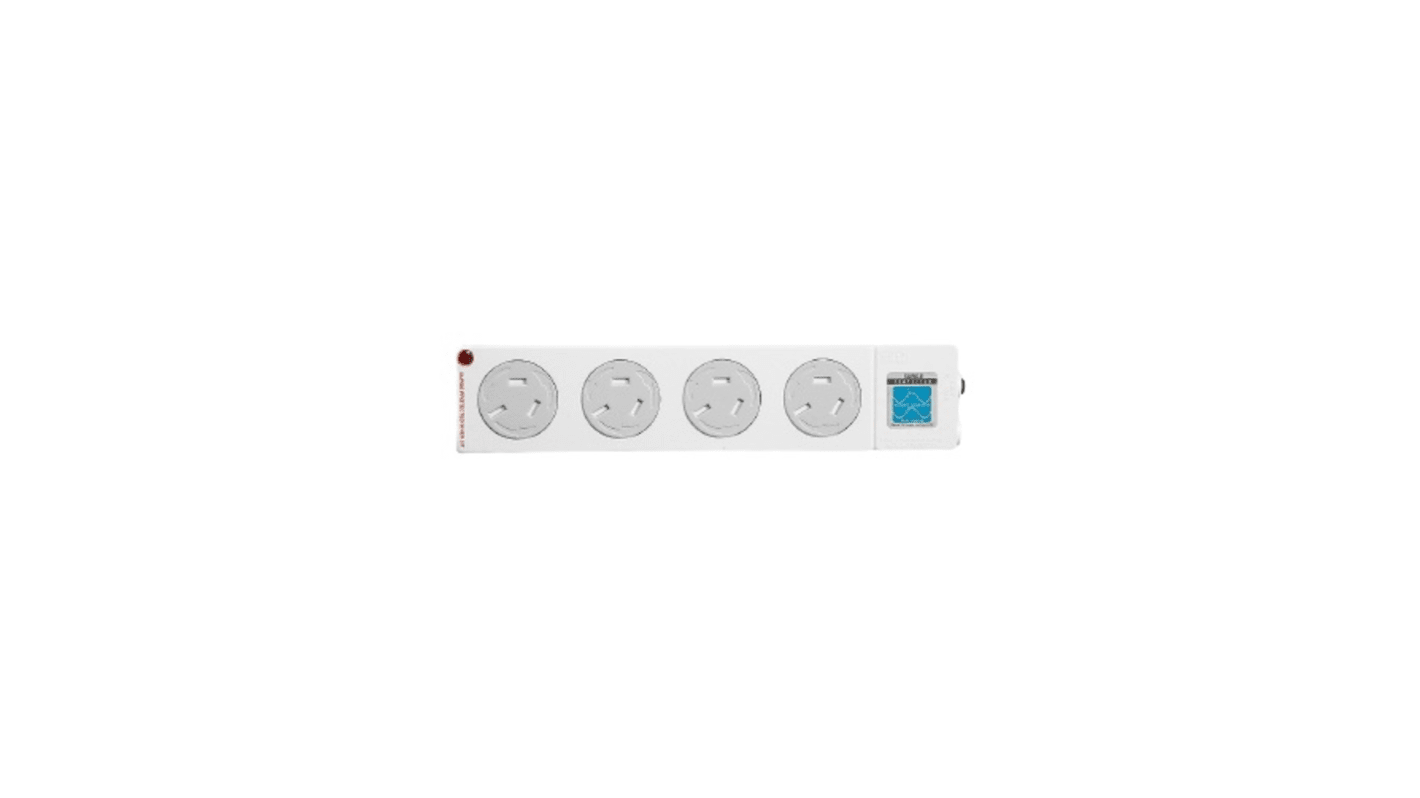 Type I - ANZ/CN 4 Gang Power Distribution Unit, 0.9m Cable, No, 10A, 230 - 240 V ac, No, Surge Protected