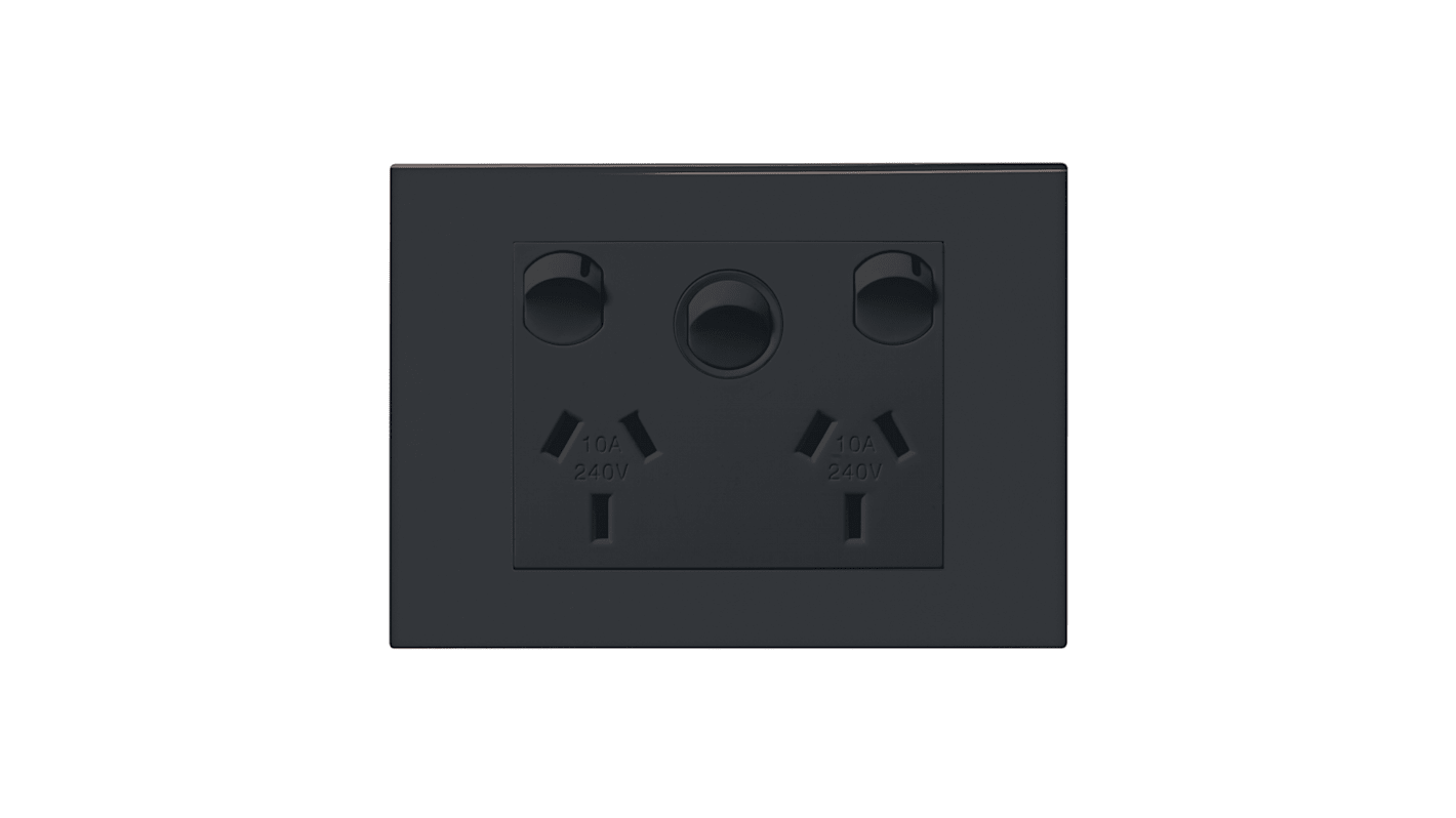 HPM Grey 3 Gang Plug Socket, Double Pole Poles, 10A, Type I - ANZ/CN, Indoor Use