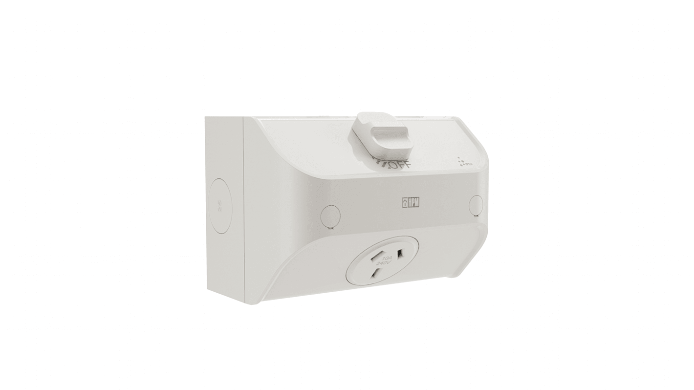 HPM Grey 1 Gang Power Socket, Double Pole Poles, 10A, Type I - ANZ/CN, Outdoor Use