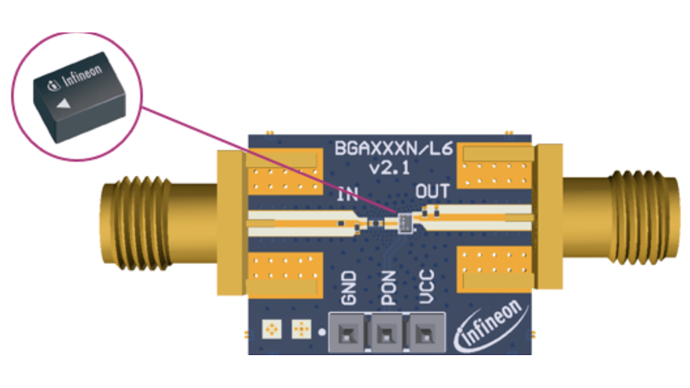 Kommunikáció és vezeték nélküli fejlesztőeszköz, EVALBGA123N6TOBO1, GNSS modul, Erősítő + Lineáris,; Diode,