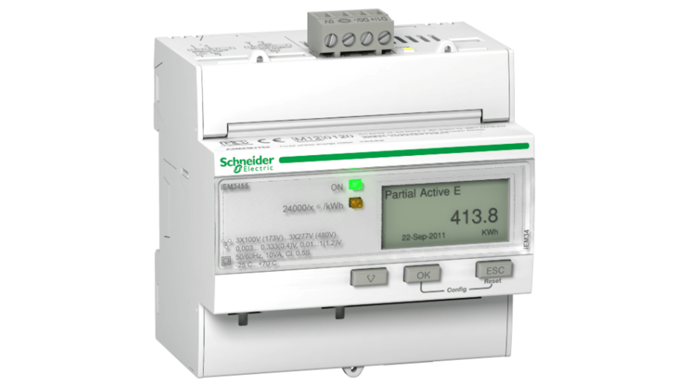 Schneider Electric iEM3000 Energiemessgerät LCD, 9-stellig / 1, 3-phasig 1 Ausg. 1 Eing.